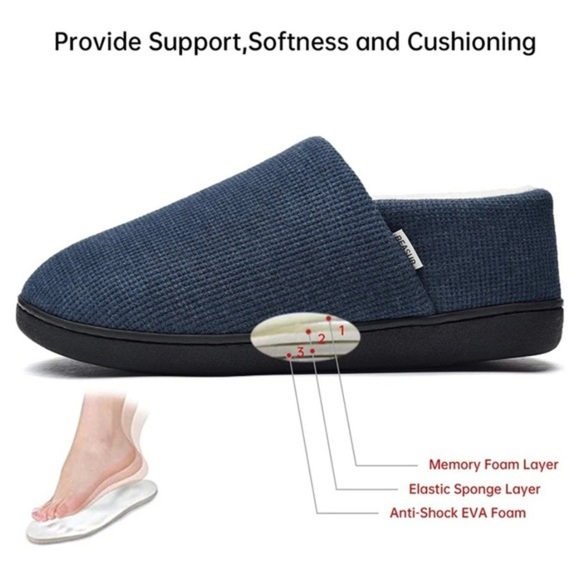 New Women’s Memory Foam House Slippers Navy Blue - Picture 4 of 7